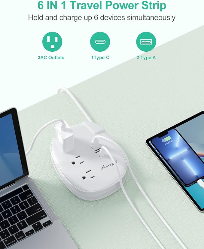 Alitayee USB C Travel Power Strip, Portable Power Strip - Image 3
