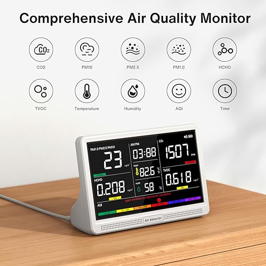 Upgrade Extended 12-Hour Battery Life 16 in 1 Air Quality Monitor Indoor - Image 3