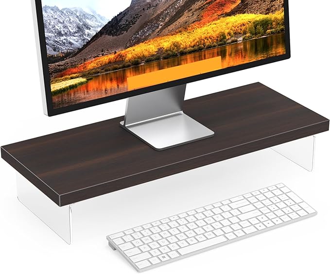 SSWOOD Monitor Stand Riser, Wood & Acrylic Computer Monitor Stand Desk Desktop by Unknown