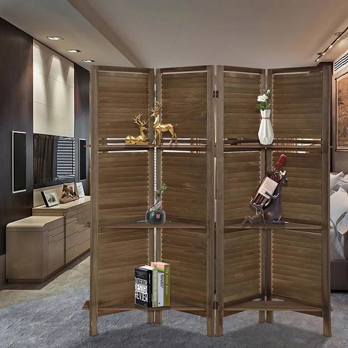 4 Panel Room Divider with Shelves, Room Dividers and Folding Privacy Screens - Image 3