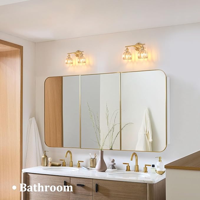 Shenmoyl Bathroom Light Fixtures, 2-Light Brass Vanity Wall Light Over Mirror - Image 2