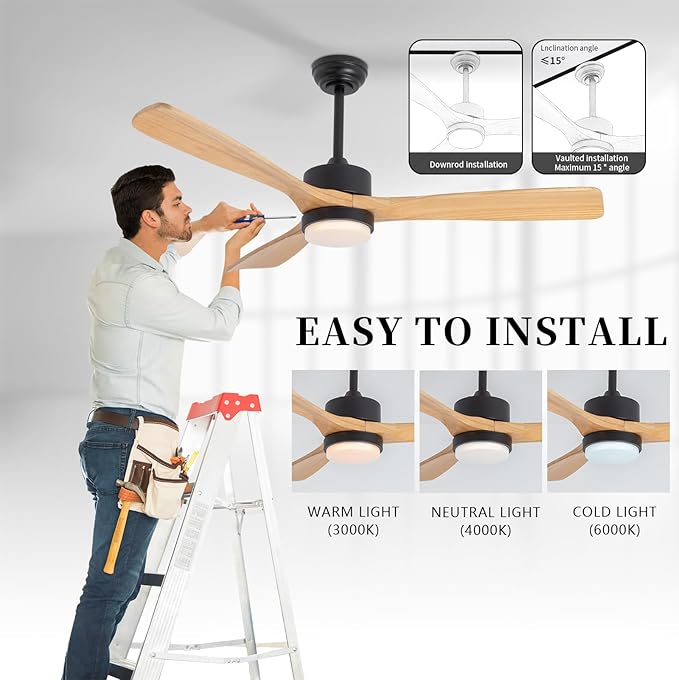 revoici 52” Ceiling Fans with Lights Remote Control, Quiet DC Motor 3 Blade - Image 8
