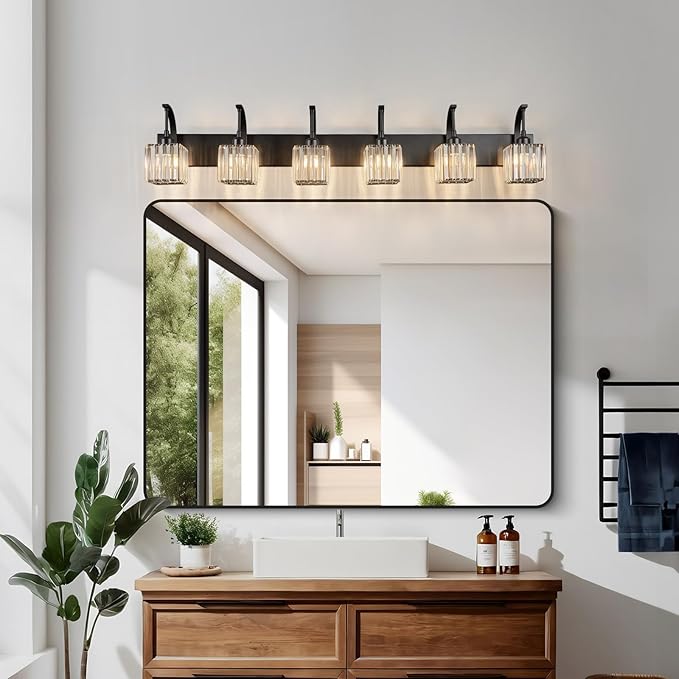 FDPBY Crystal Vanity Lights 6-Light Black Bathroom Vanity Lights Modern Crystal - Image 2