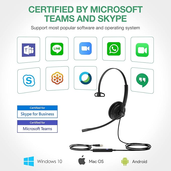 Yealink UH34 USB Headset with Mic, Single Ear Wired Headphones with Noise - Image 7