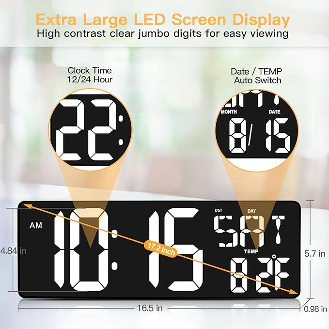 XREXS Large Digital Wall Clock - Image 2