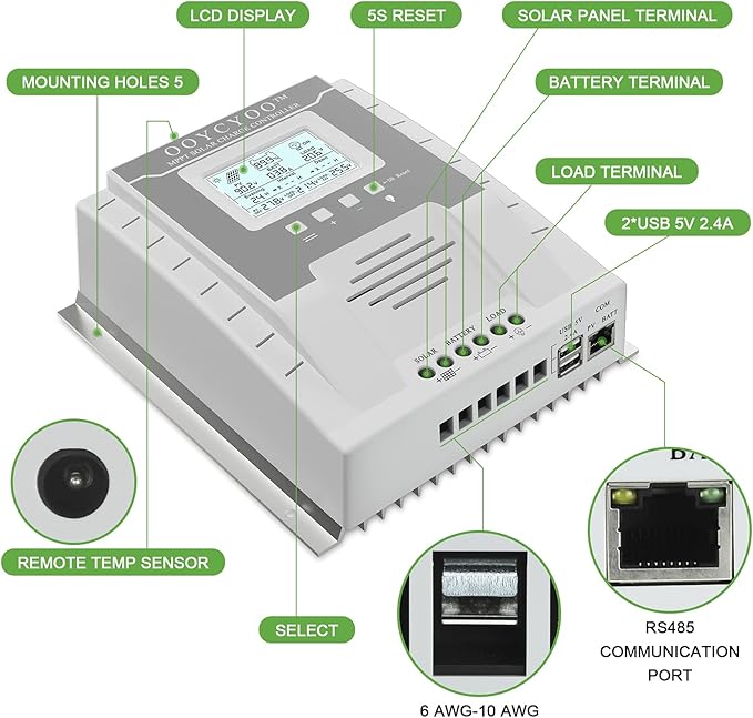 OOYCYOO MPPT Charge Controller 40 amp 12V/24V Auto, 40A Solar Panel Charge - Image 4