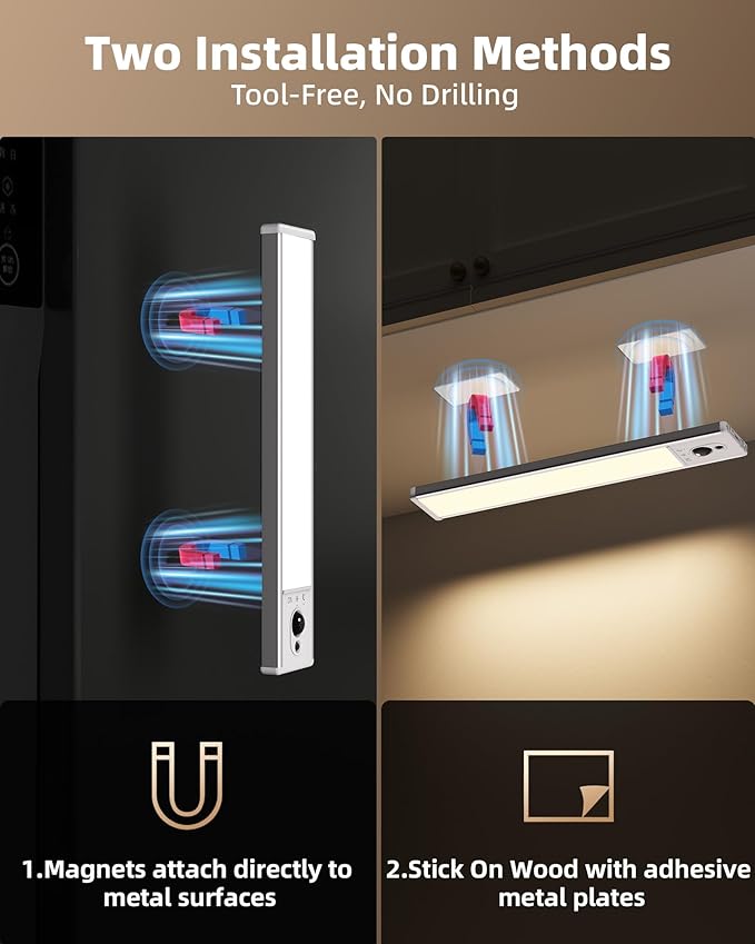 EZVALO 3 Pack Under Cabinet Lighting, Rechargeable Motion Sensor Light - Image 6