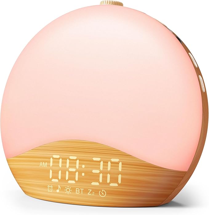 ecozy Wood Grain Sunrise Alarm Clock, Music-Sync Lights, Upgraded Backlit by ecozy