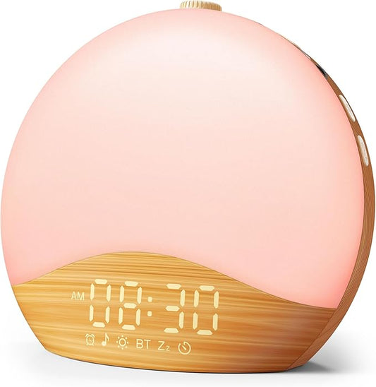 ecozy Wood Grain Sunrise Alarm Clock, Music-Sync Lights, Upgraded Backlit by ecozy