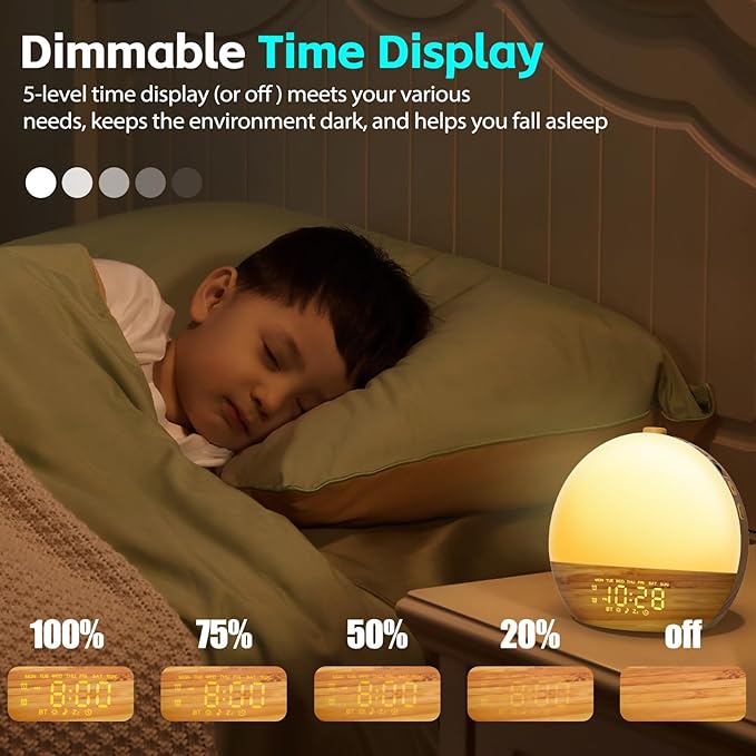 Geuuap Wood Grain White Noise Sound Machine Sunrise Alarm Clock - Image 4