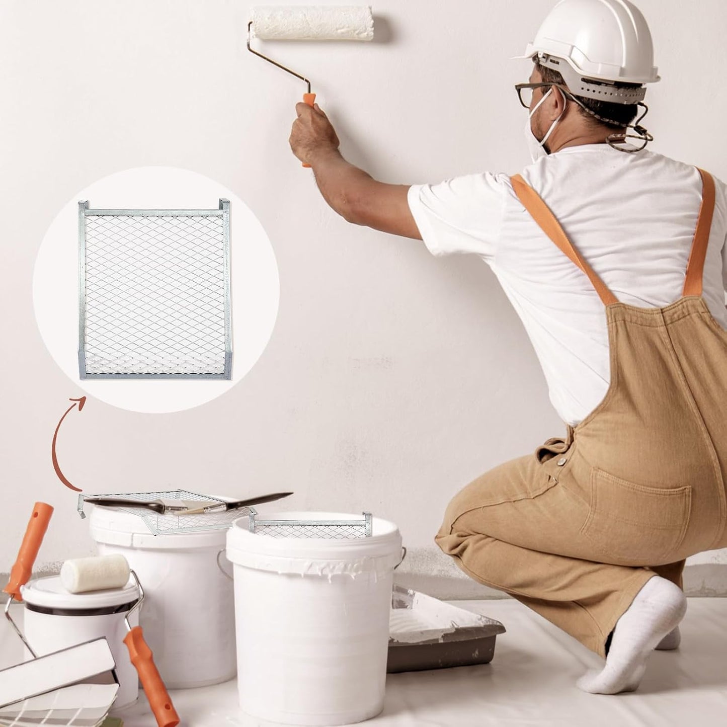 Landhoow 2 Pcs Paint Roller Grid 4 Sided Metal Bucket Grid Heavy Duty Paint Screen for Buckets, Silver (5 Gallon)