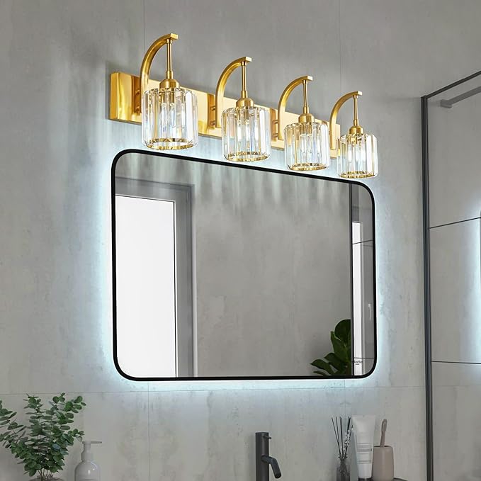 FDPBY 4-Light Crystal Vanity Light, Modern Gold Bathroom Wall Sconce - Image 7