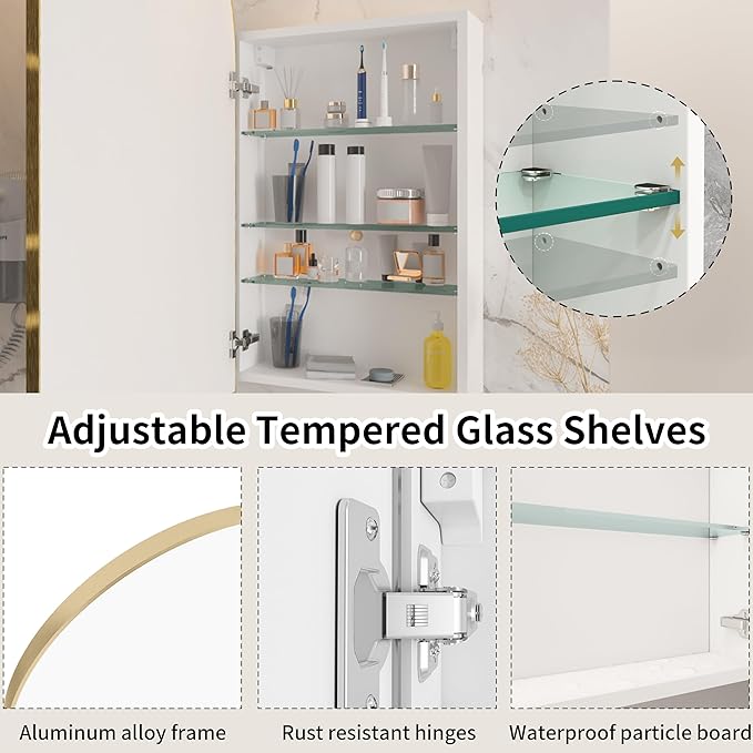 Arched Medicine Cabinet with Mirror Left or Right Opening, Bathroom Medicine - Image 4