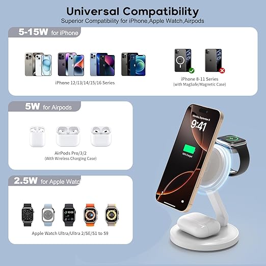 Charging Station for Apple Magnetic Wireless iPhone Mag-Safe Charger, 15W 3in1 - Image 7