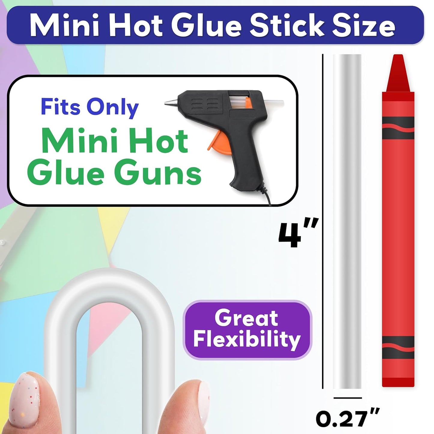 Mini Hot Glue Sticks for Mini Glue Guns, Clear, 50 Pack | Bulk Craft Adhesive, Small 4" x 0.27" Size, Transparent, Quick-Drying, Dual Temp, Bonds Wood, Metal, Glass, Fabric, Foam