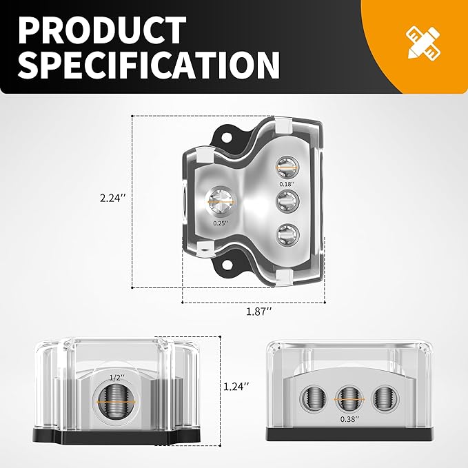 RVBOATPAT 3 Way Power Distribution Block Car Audio Splitter 1 x 0 Gauge in / 3 - Image 2