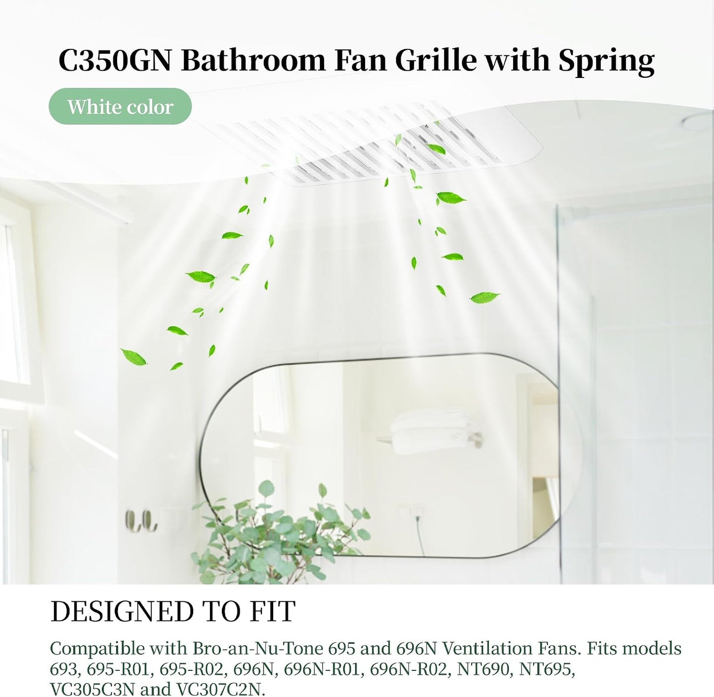 C350GN Bathroom Exhaust Fan Cover Replacement Compatible with Broan-Nutone 695 696N Exhaust Fans, Bathroom Exhaust Vent Cover 8.75 x 9.125