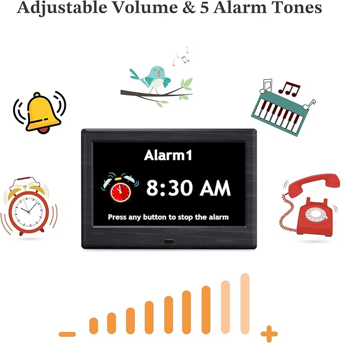 7'' Digital Clocks, 12 Reminders & 6 Alarms, Dementia Clock - Image 7