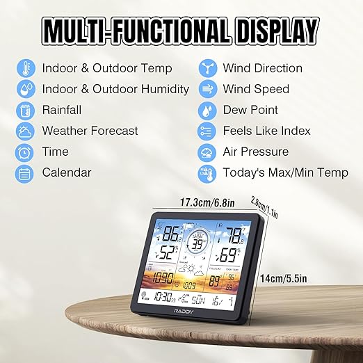 Raddy AG7 Weather Station Wireless Indoor Outdoor Thermometer, 7.4'' Digital - Image 4
