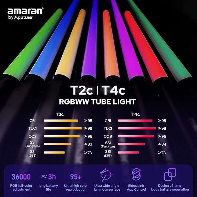 Aputure Amaran T2C RGBWW LED Tube Light 2500K to 7500K, Support APP and DMX - Image 2
