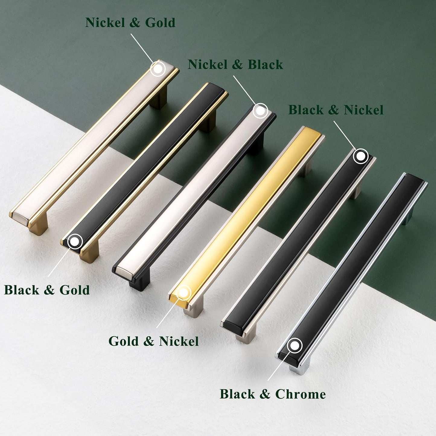 Nickel and Gold Cabinet Pulls Drawer Handles 5 Inch 10 Pack 2281 | Two Tone Drawer Pulls, Kitchen Cabinet Handles, Easy to Install, Zinc Alloy Hardware for Dressers Cupboards Bathroom Vanity