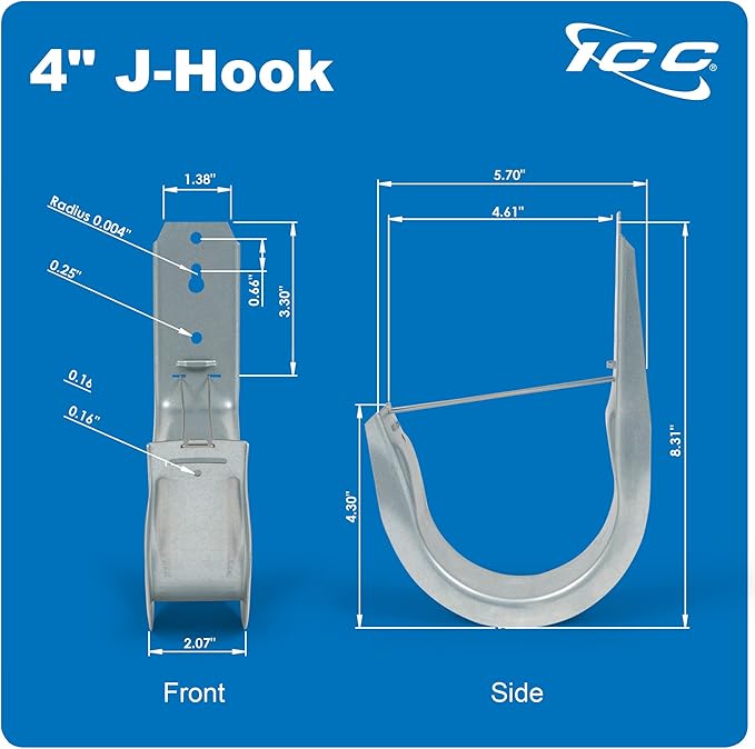 ICC 4-Inch Wall Mount J-Hook – 25-Pack, Cable Support Hooks - Image 9