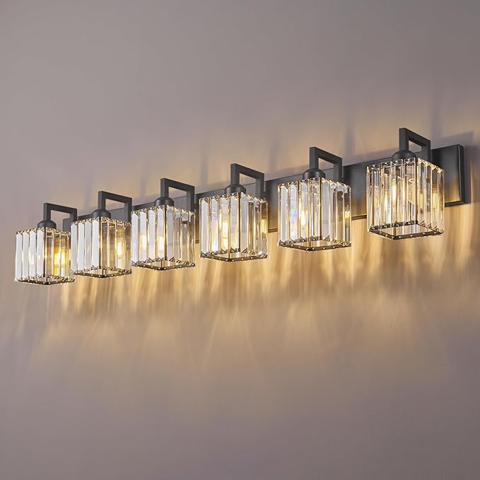 FDPBY Black Bathroom Light Fixture, 6-Light Crystal Vanity Lighting, Bathroom by FDPBY