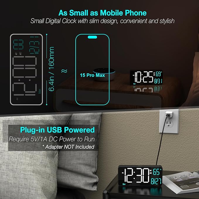 KOSUMOSU Alarm Clocks for Living Room, 6.7in Small Digital Clock for Bedroom - Image 3