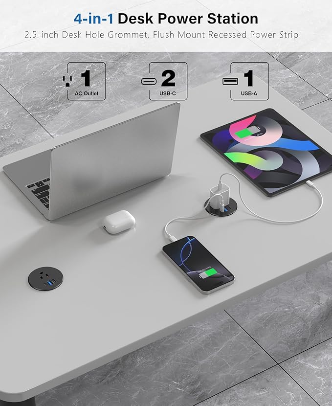 2.5 inch Power Grommet, 20W USB-C Charging, 1 Outlet - Image 4