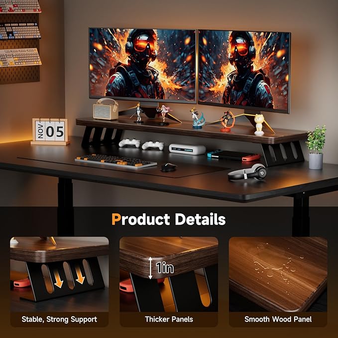 NestNeat Dual Monitor Stand Riser, 39 Inch Large Wood Monitor Stands - Image 2