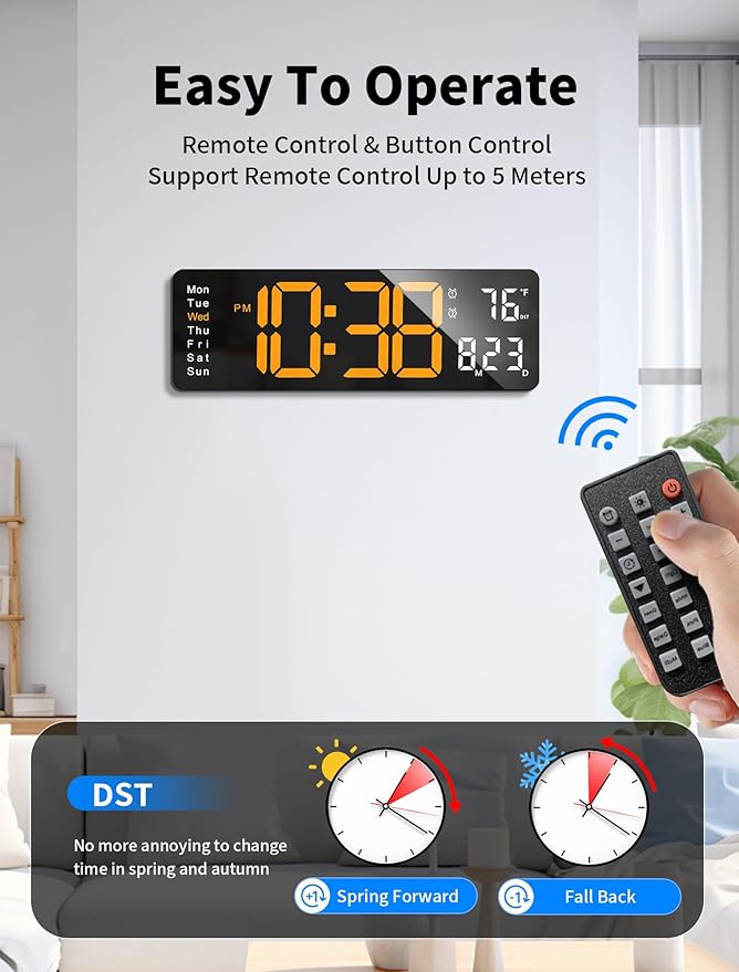 MASHI Digital Wall Clock, Auto-Dimming Wall Clock - Image 5