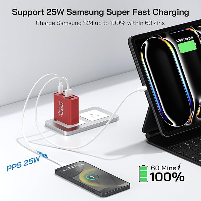 2Pack USB C Fast Charger Block, Total 60W 5-Port USB C Wall Charger 30W Type C - Image 3