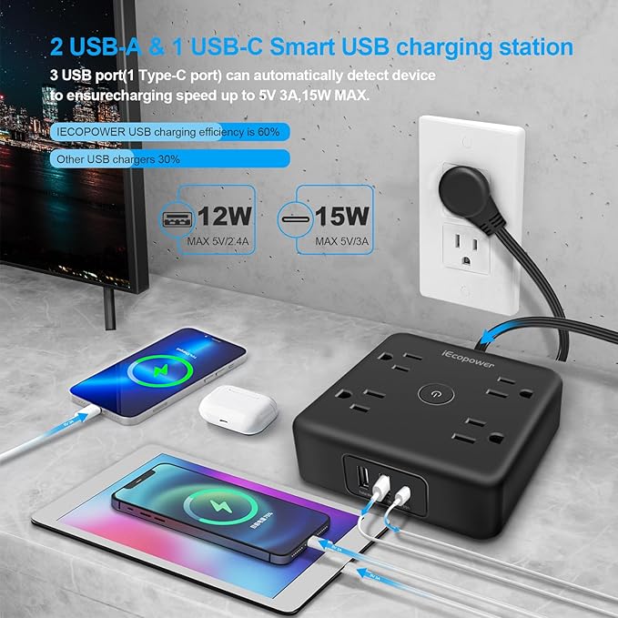 2 Pack Ultra Flat Plug Power Strip, Power Strips - Image 3