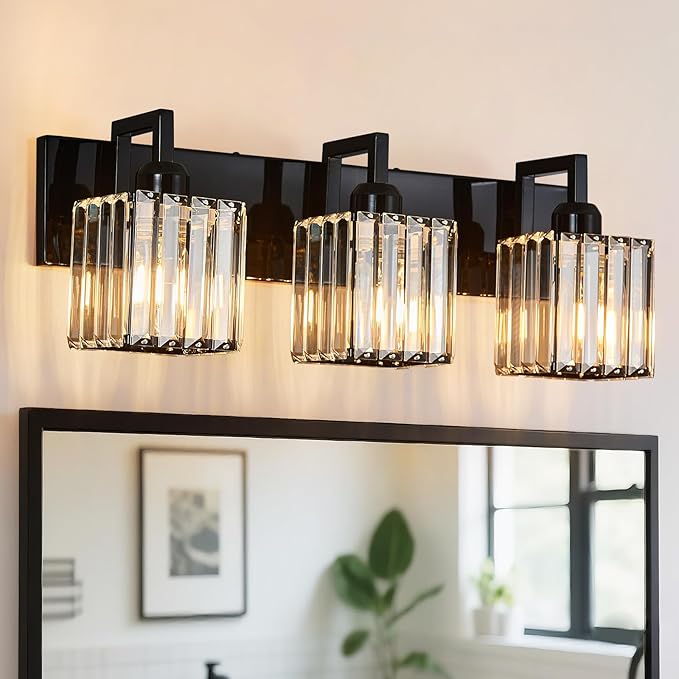 FDPBY Modern Bathroom Vanity Light 3-Lights Plating Black Vanity Light Crystal - Image 3