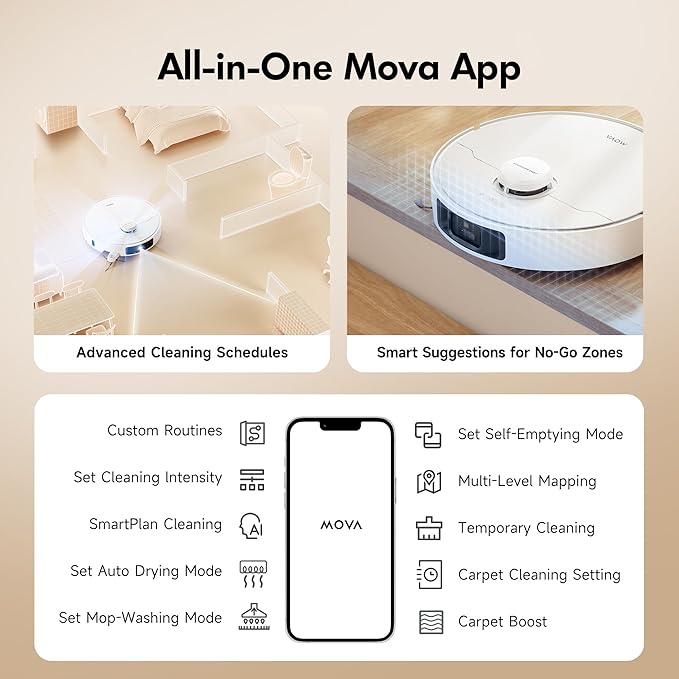 Mova P10 Pro Ultra Robot Vacuum and Mop 13, 000Pa Suction, 140°F Hot Water Auto - Image 7