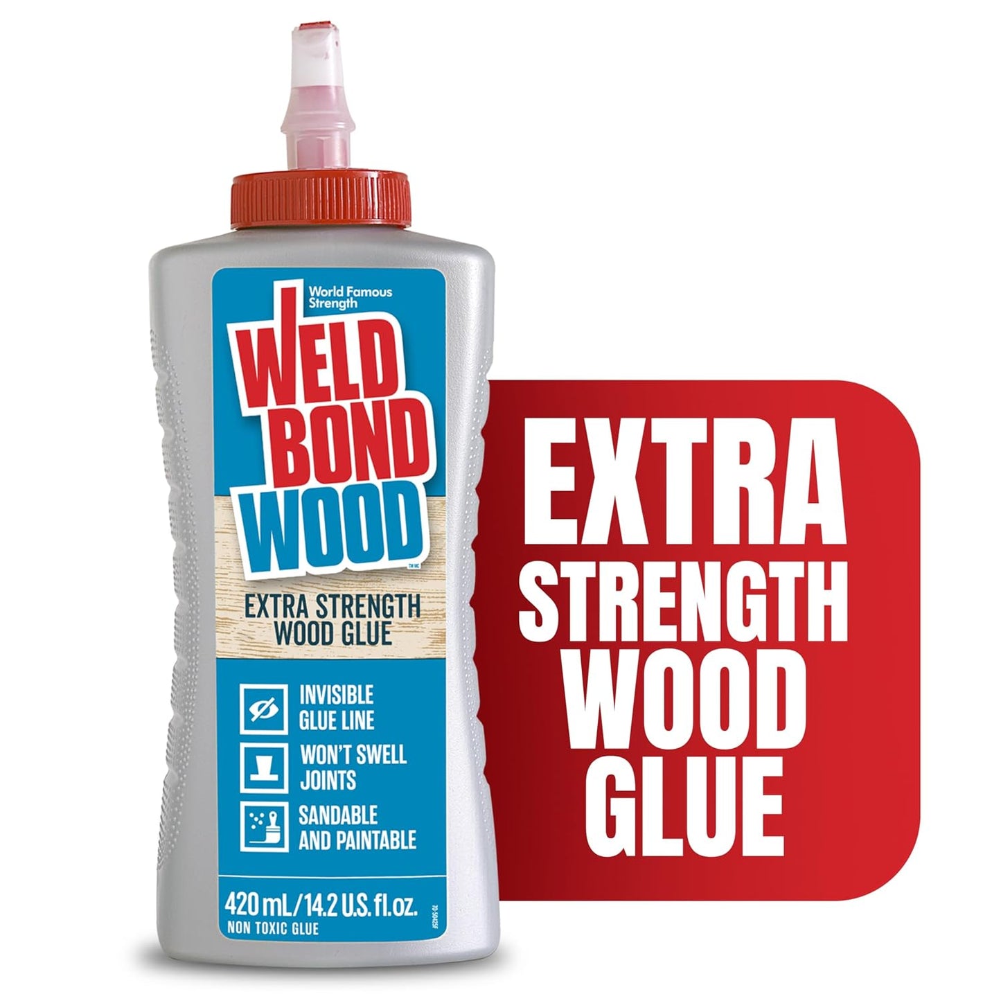 Weldbond Extra Strength Wood Glue for Woodworking, Furniture Repair & DIY Projects - Non-Toxic, Invisible Line, Sandable & Paintable, Heavy Duty Wood Glue for Furniture & Carpentry - 14.2 oz