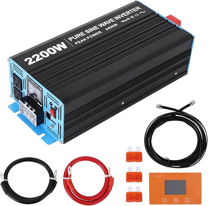 2200W Pure Sine Wave Inverter, 1 USB Port 5v/2.4a, LCD Display&Remote Controller by Unknown