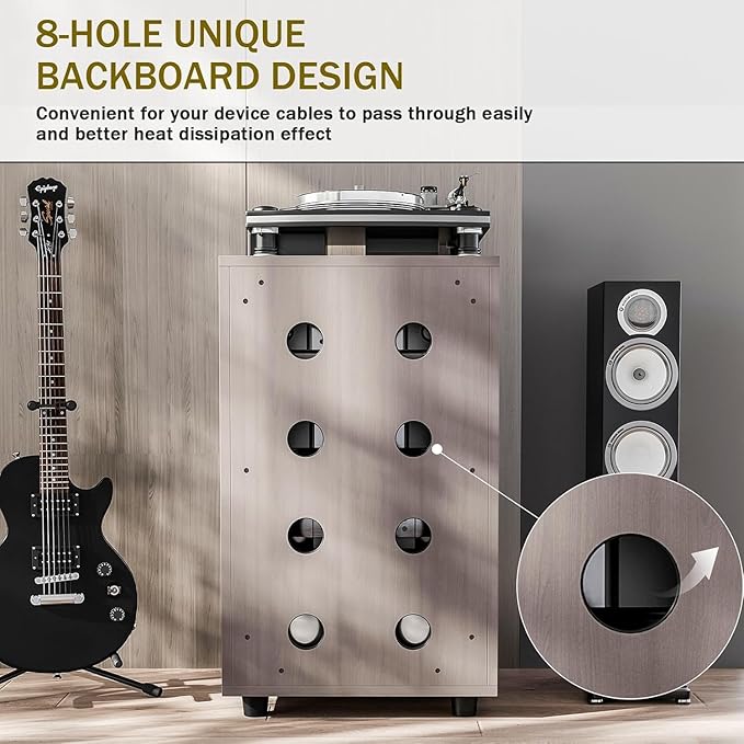 Media Storage Cabinet with Tempered Glass Door, 3 Adjustable Shelves Stereo - Image 6