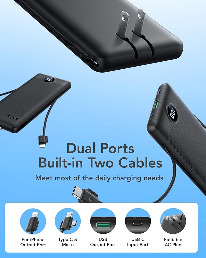 VRURC Portable Charger with Wall Plug, 10000mAh Slim Portable Charger Built in - Image 2