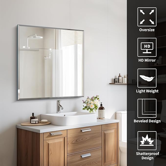 CILIBER Beveled Mirror, 30x30 inch Square Bathroom Mirrors - Image 3