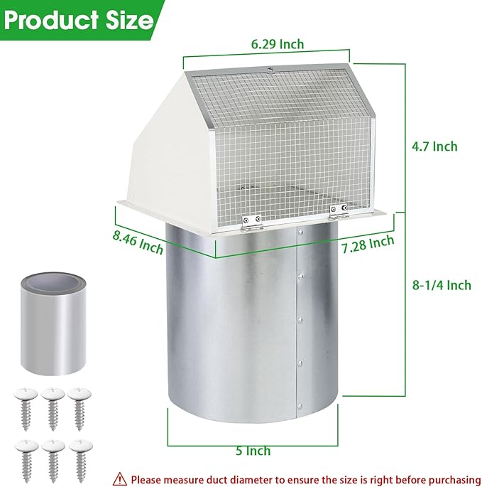5 inch Dryer Vent Cover Outside Exhaust Vent Wall Vent Hood - Image 2