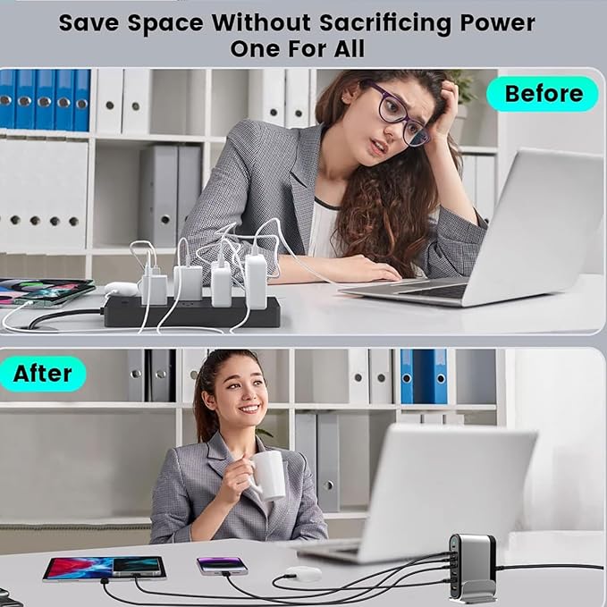 USB C Fast Charger : 6 Port Desktop Multiple Devices Power Adapter - Image 4