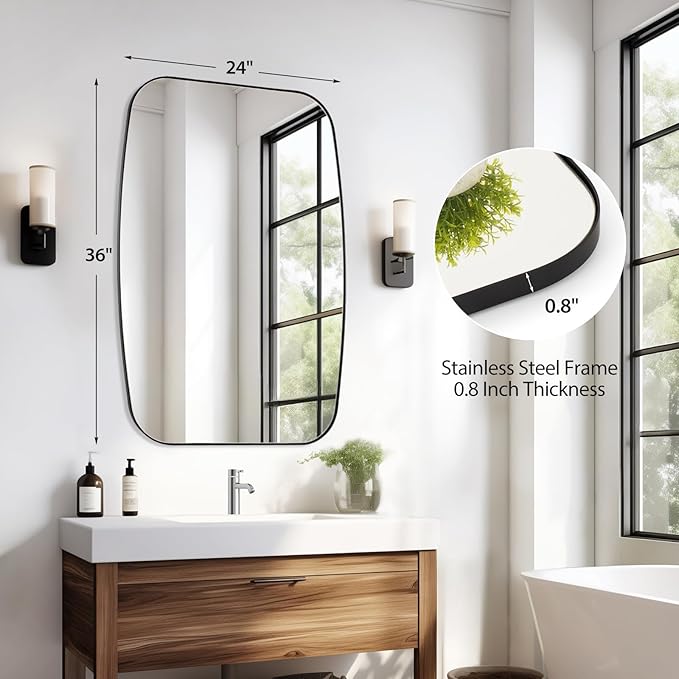 Black Oval Mirror, Oblong Bathrrom Mirror Modern Anti Rust - Image 3