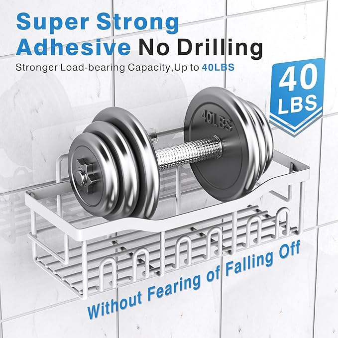 EUDELE 5-Pack Rustproof Stainless Steel Shower Caddy – No Drill Adhesive - Image 4