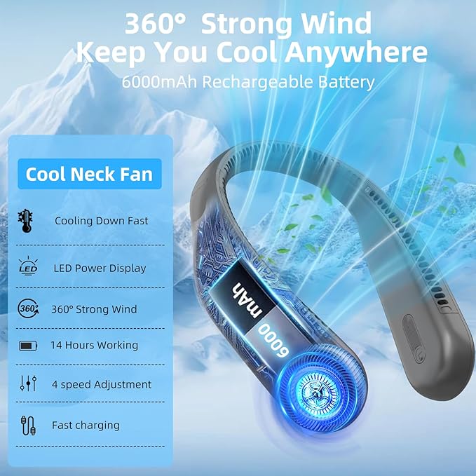 Kinhowly Portable Neck Fan, Hands Free Personal Wearable Bladeless Fan - Image 8
