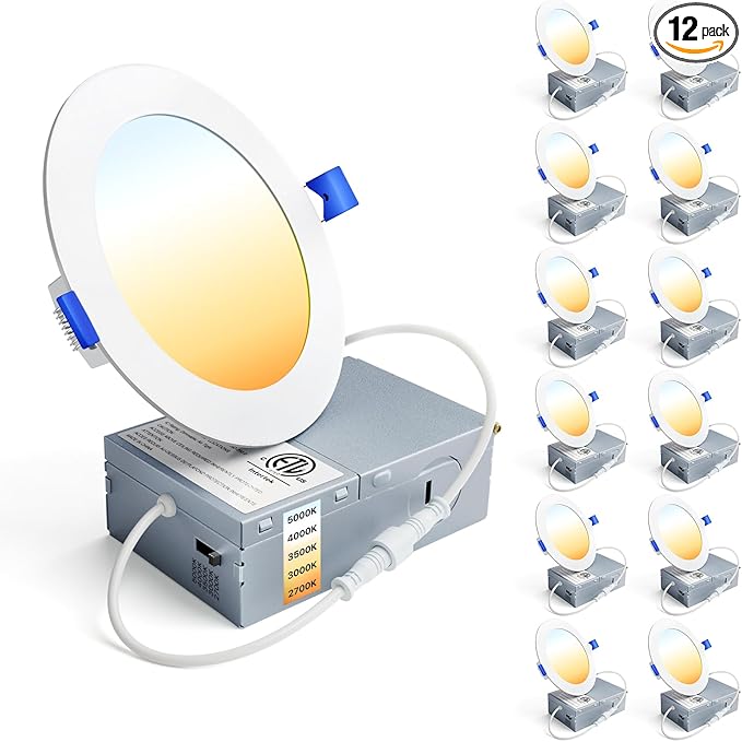 Ensenior 12 Pack 4 Inch LED Recessed Ceiling Light, 2700K-5000K 5CCT, 750LM 9W by Ensenior