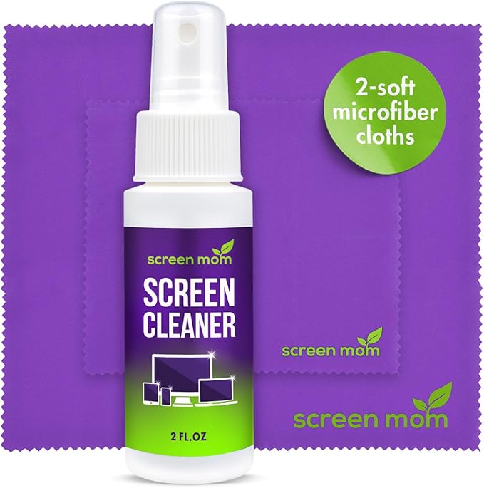 Screen Cleaner Spray and 2 Microfiber Cloths - 2oz Bottle by Screen Mom-Screen by ScreenMom