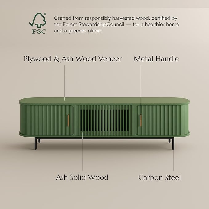 POVISON Fully-Assembled Modern Green TV Stand - Image 7