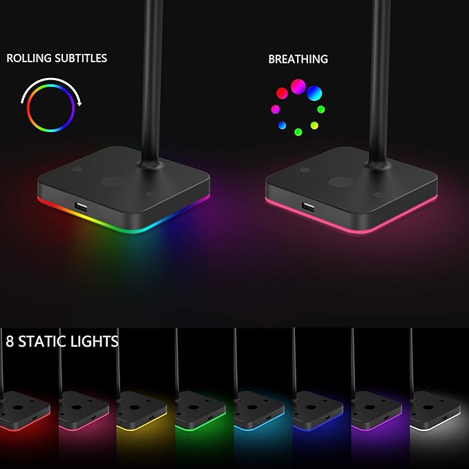 KAFRI RGB Headphone Stand with USB Hub Desk Gaming Headset Holder Hanger Rack - Image 2