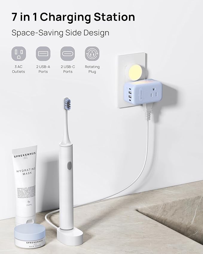 TROND Outlet Extender with 360 Rotating Plug, 3 Way Plug Splitter with PD 20W - Image 2